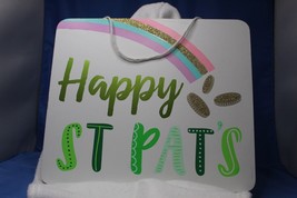 Happy Saint Patrick&#39;s Day Wooden Hanging Wall Door Sign 11 x 9 inches Gold Edge - £5.98 GBP