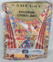 Vintage Barclay Patchwork Coverlet Quilt Red Blue Yellow Floral Romany 76x86 - £47.48 GBP