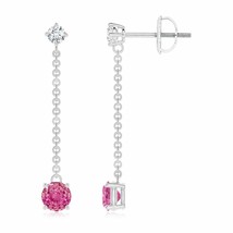 Natural Pink Sapphire Drop Earrings with Diamond in 14K Gold (Grade-AAA , 4MM) - £525.53 GBP