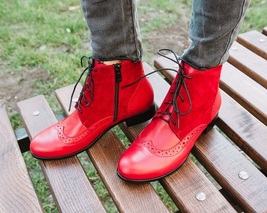 Castaway High Ankle Boots Torch Red Quarter Suede,Wingtip Good Quality Real Leat - £120.63 GBP