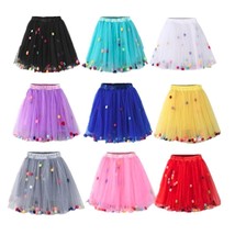 Kid&#39;s 4 Layers 3D Mini Bubble Skirt With Little Colorful Puff Balls Tutu Skirt - $13.98