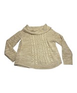 It&#39;s Our Time Sweater Women&#39;s Large Beige Tan Cable Knit Cowl Neck Long ... - £17.44 GBP