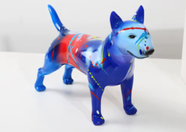 Bull Terrier Statue Colorful Splash Paint Art Resin Bull Terrier Dog Sculpture - $62.84