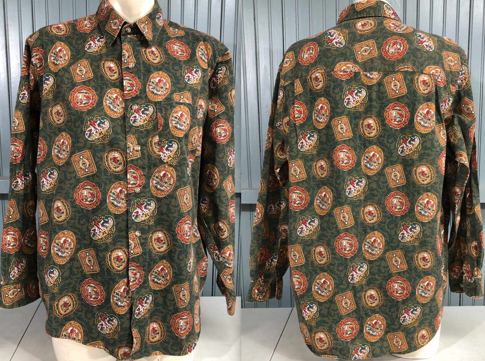 Mens Fox Hunt UK Regal Embassy Row Mens Button Shirt Large Baroque Pattern - $17.34
