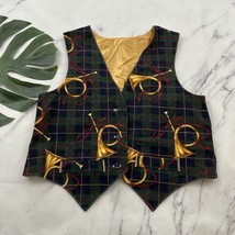 Womens Vintage 90s Handmade Christmas Horn Vest Size M Green Blue Plaid - $28.70