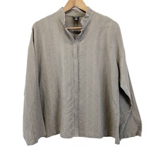 Eileen Fisher Womens M Silk Linen Blouse Mandarin Collar Lagenlook Tan Neutral - £43.13 GBP