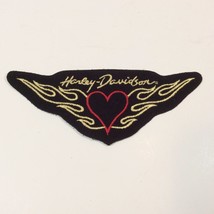 Harley Davidson Emblem Patch Flame Heart 5 3/4 Wide 2 1/4 Tall Black Red Gold - £8.53 GBP