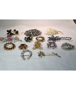 Vintage Rhinestone Costume Jewelry Brooches &amp; Pins - Lot of 14 - K358 - £43.02 GBP
