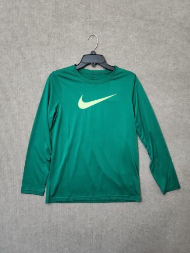 Primary image for Nike Dri FIT Training Shirt Youth Boys XL Green Long Sleeve Swoosh Logo NEW