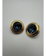 Vintage Gold Monet Blue Faceted Stone Clip Earrings 2.6cm - $52.14 CAD