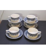 Vintage 6 CUPS &amp; SAUCERS Colonial Heritage  Royal China Blue &amp; White Dog... - £44.68 GBP
