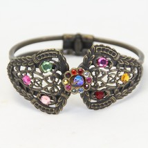 Bracelet Vintage Hinged Clamp On Estate Multi Color Rhinestones - $276.35 MXN