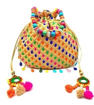 Women Multi Color Thread Work Navratri Potli Bag with MultiColor Latkan &amp; Lace - £20.36 GBP