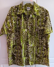 Vintage Evelyn Margolis Bark Cloth Hawaiian Shirt Batik Print Size X1  - £69.29 GBP
