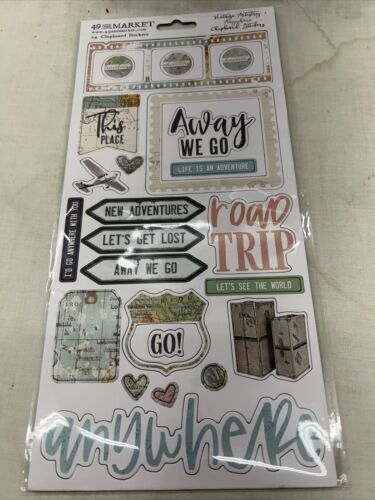 49 &amp; Market  NIP Vintage Artistry Anywhere Chipboard Stickers 24 PCs Travel - $5.99
