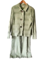 Erin London Faux Suede Pant Suit Womens Size M Sage Green Ridged Large Button  - £19.75 GBP