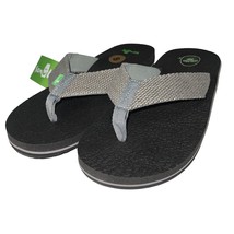 Sanuk Flip Flops Mens Gray Woven Canvas Comfort Sandals Charcoal Slippers Yogi 4 - £42.46 GBP