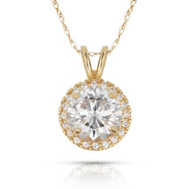 1.00CT 14K Gold Halo Simulated Sapphire Round Shape Basket Setting Pendant Chain - £23.87 GBP+