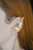 Elf ear cuffs no piercing, Elven leaf ear cuff earring, Golden autumn - $31.00+
