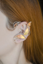 Elf ear cuffs no piercing, Elven leaf ear cuff earring, Golden autumn - £23.15 GBP+