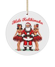 Mele Kalikimaka Hawaiian Santa Christmas Ornament 3&quot; Ceramic Hula Girl Tiki - £11.20 GBP