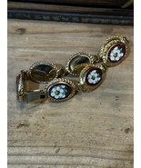 Vintage Gold Tone Micro Mosaic Flowers Floral Made in Italy Bracelet - $59.39