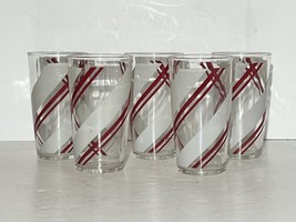 Vintage Mid Century Drinking Glass Red White Stripe Tumbler Set Of 5 - $28.04