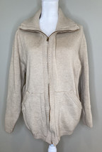 Vintage Montana Woolen Shop Men’s Full Zip Up wool Cardigan Sz L Oatmeal D4 - £27.77 GBP