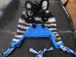 Baby zebra hat and diaper cover set  black and white w/blue or pink trim... - $17.95