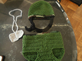 Baby crochet soldier diaper cover, dog tags, and hat- 0-3mth to 18mth same price - £15.14 GBP