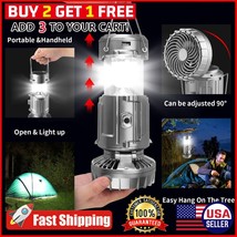 Solar Portable Rechargeable Led Camping Lantern W/Fan Flashlight Lamp Po... - £17.98 GBP