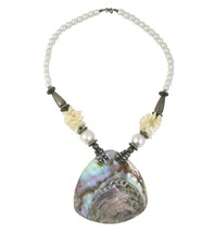 Large Abalone Shell Necklace Faux Pearl Mother of Pearl Bead Statement Vintage - £15.86 GBP