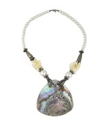 Large Abalone Shell Necklace Faux Pearl Mother of Pearl Bead Statement V... - £15.60 GBP