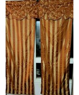 Pair of Victorian Style 56&quot; x 83&quot; Gold &amp; Burnt Orange Curtain Panels - £31.16 GBP