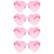4 Pieces Heart Shaped Sunglasses For Women Men Valentine&#39;S Day Frameless Glasses - £10.38 GBP