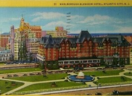 Marlborough Blenheim Hotel Atlantic City Postcard New Jersey 1950 Linen Fountain - £3.42 GBP
