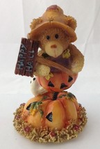 Cute Halloween Bobble Bear on Pumpkin Figurine  Jack O Lantern Ghost - $14.95