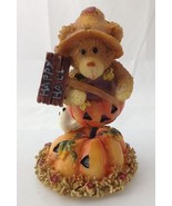 Cute Halloween Bobble Bear on Pumpkin Figurine  Jack O Lantern Ghost - £11.93 GBP