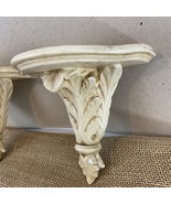 Set of 2 Vtg Cast Plaster Acanthus Leaf Marble Look Wall Mount Shelf Sconce - £74.39 GBP