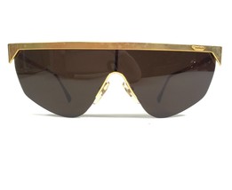 Vintage Newane Sunglasses Gold Geometric Frames with Black Shield Lens - $140.07