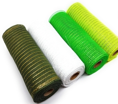 Spring Decorative 10&quot; Wide, 10yd Foil Mesh Rolls (Moss, White, Green, Lt... - £23.48 GBP