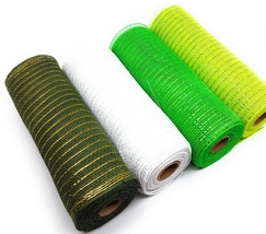 Spring Decorative 10&quot; Wide, 10yd Foil Mesh Rolls (Moss, White, Green, Lt... - $29.95