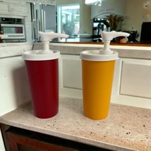 Tupperware 1329-3 Ketchup Dispenser Mustard Dispenser Set VTG Pump Red Y... - $22.38