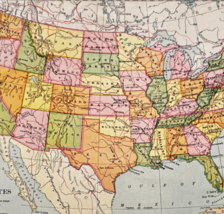 1898 Map United States Of America Victorian School Geography Atlas Print... - $24.99