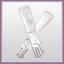 Faux Leather Elastic Long Silver White Opera Wedding Full Finger to Elbow Gloves