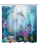 New Rare High Quality Ocean Dolphin Bathroom Shower Curtain Waterproof  - £18.31 GBP+