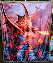 Anne Stokes Fire Dragon Lava Egg Flames Fantasy Blanket Throw Sherpa Back 50X60 - £34.82 GBP