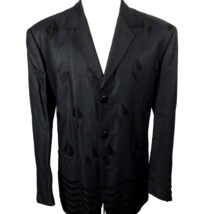 Subway Men&#39;s Linen Sport Coat Chevron Embroidery Black Made in France Size Large - £159.04 GBP