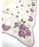 Vtg Handkerchief Hankie Scallop Edge White Purple Floral RN 14193 Cotton... - $283.01 MXN