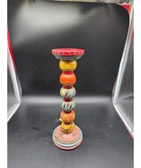 World Market  Hand Painted Wood Pillar Candle Holder 14.5&quot; Large Multi C... - €19,06 EUR